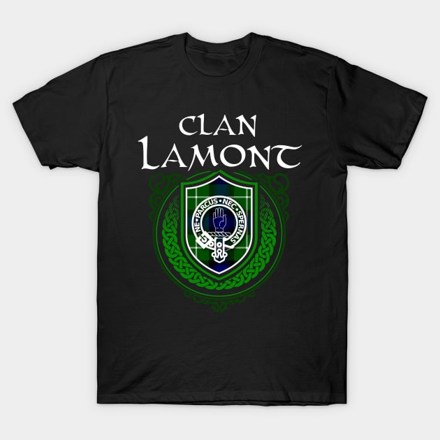 Clan Lamont Surname Scottish Clan Tartan Crest Badge T-Shirt by Celtic Folk